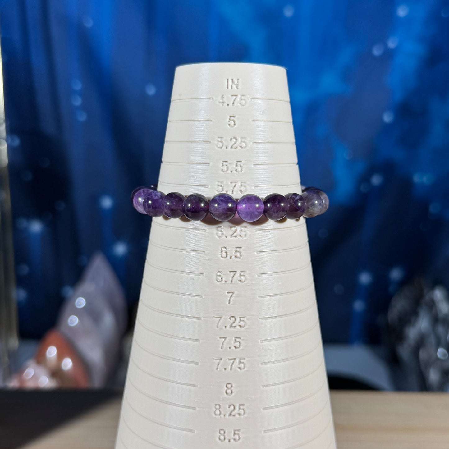 One (1) Purple fluorite bracelet - 8mm beads - fits 6" wrist
