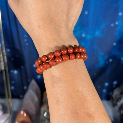 One (1) Red Jasper bracelet - 8mm beads - fits 6.25" wrist