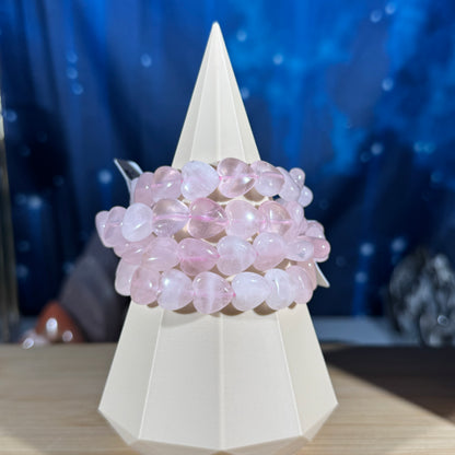 One (1) Rose Quartz heart bracelet - 12mm bead length - fits 6.5" wrist