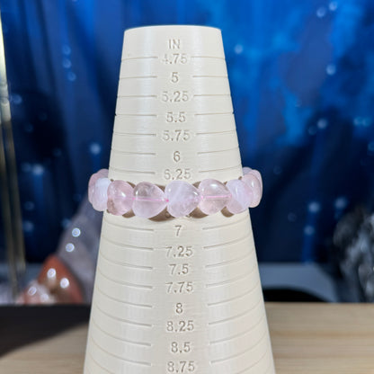 One (1) Rose Quartz heart bracelet - 12mm bead length - fits 6.5" wrist