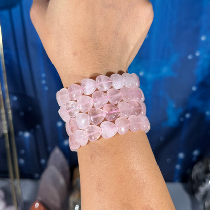 One (1) Rose Quartz heart bracelet - 12mm bead length - fits 6.5" wrist
