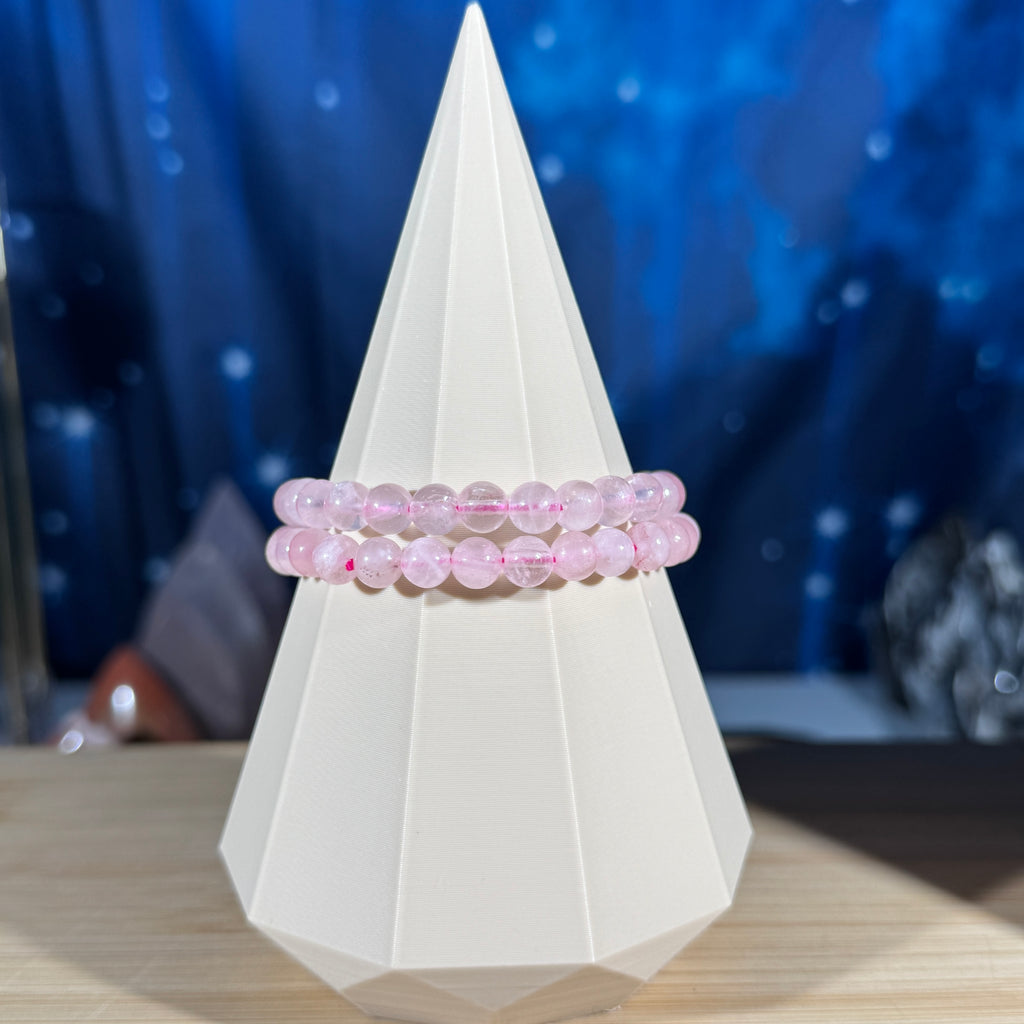 One (1) Rose Quartz bracelet - 6mm bead - fits 6.25" wrist
