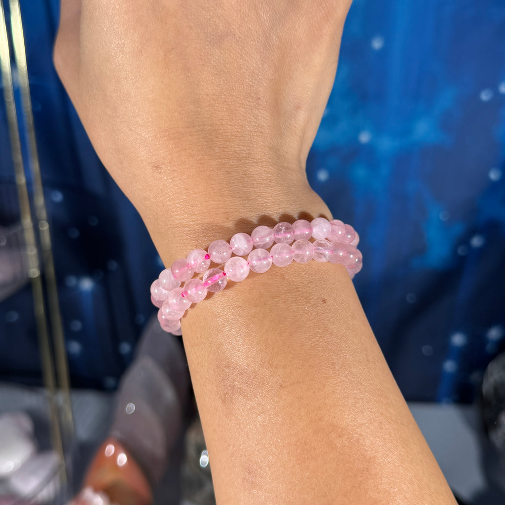 One (1) Rose Quartz bracelet - 6mm bead - fits 6.25" wrist