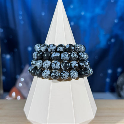 One (1) Snowflake Obsidian bracelet - 8mm beads - 6.5" wrist