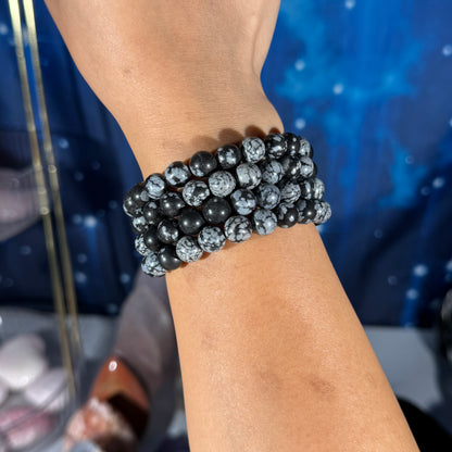 One (1) Snowflake Obsidian bracelet - 8mm beads - 6.5" wrist