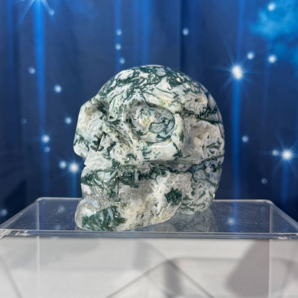 Moss Agate Skull – 0.785 kg