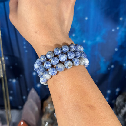 One (1) Sodalite bracelet - 10mm beads - fits 6.25" wrist - low-grade