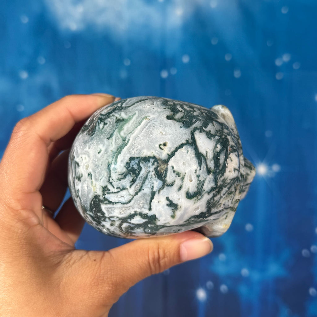Moss Agate Skull – 0.785 kg