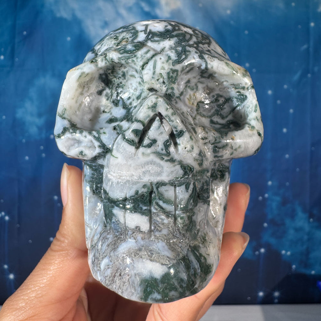 Moss Agate Skull – 0.785 kg