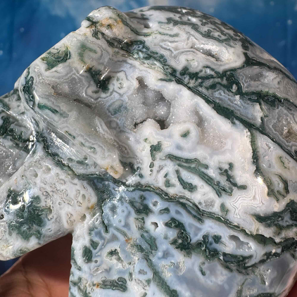 Moss Agate Skull – 0.785 kg