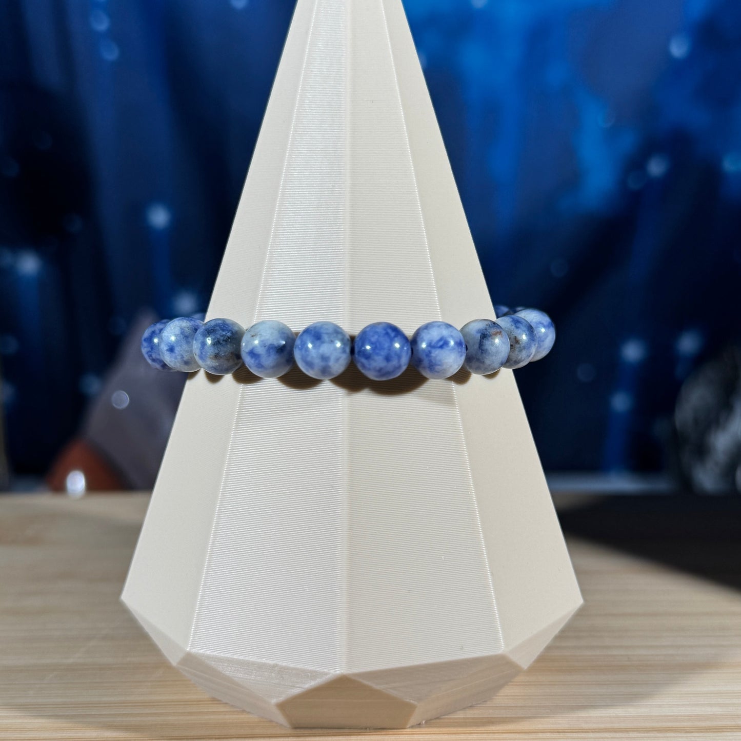 One (1) Sodalite bracelet - 8mm beads - fits 6.5" wrist - low-grade