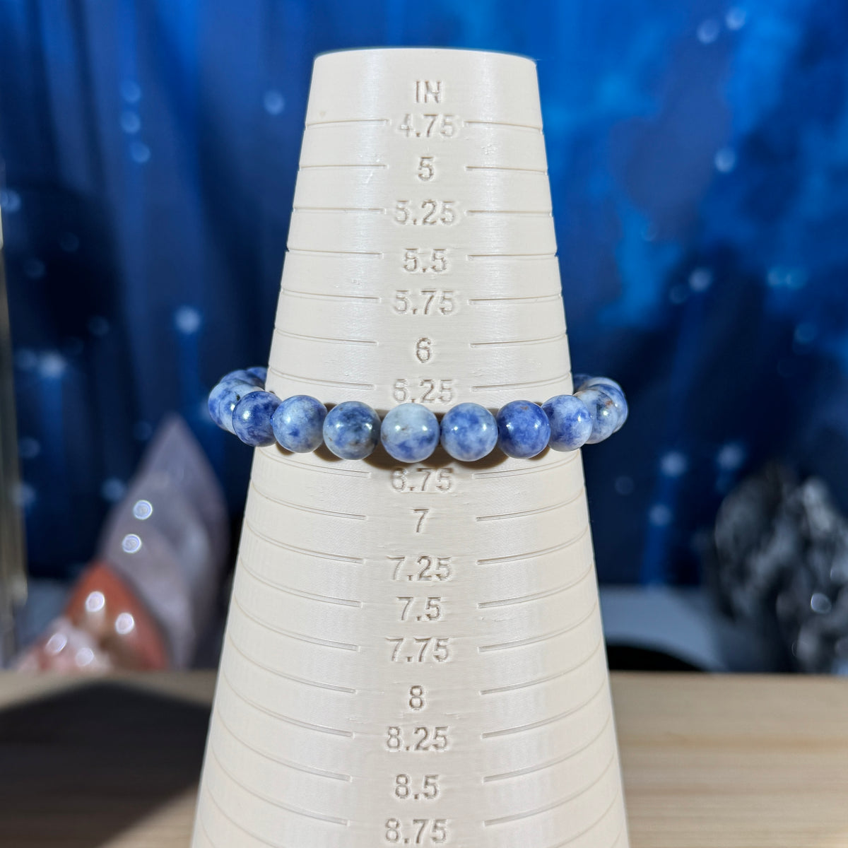 One (1) Sodalite bracelet - 8mm beads - fits 6.5" wrist - low-grade