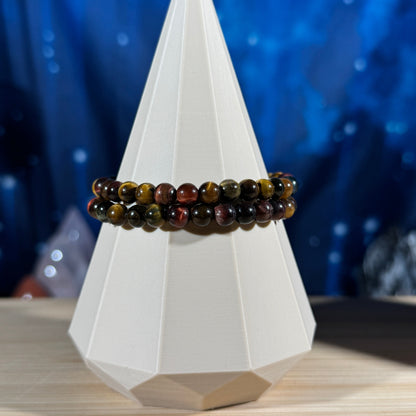 One (1) Tiger's Eye bracelet - tri-colored - 6mm beads - fits 6.5" wrist