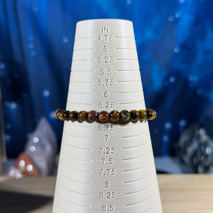 One (1) Tiger's Eye bracelet - tri-colored - 6mm beads - fits 6.5" wrist