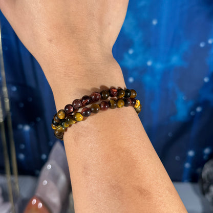 One (1) Tiger's Eye bracelet - tri-colored - 6mm beads - fits 6.5" wrist