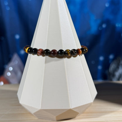 One (1) Tiger's Eye bracelet - tri-colored - 6mm beads - fits 6.25" wrist