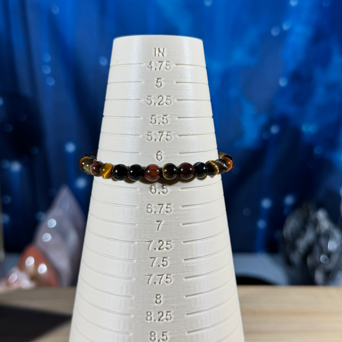 One (1) Tiger's Eye bracelet - tri-colored - 6mm beads - fits 6.25" wrist