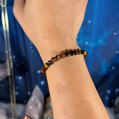 One (1) Tiger's Eye bracelet - tri-colored - 6mm beads - fits 6.25" wrist