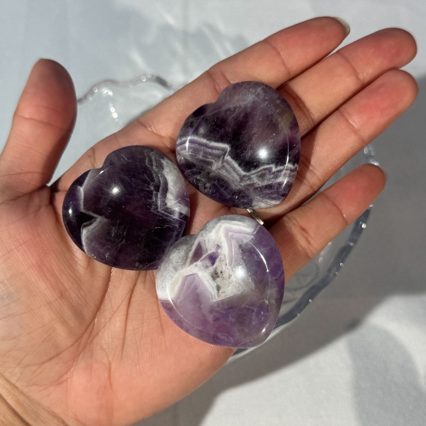 One (1) Chevron Amethyst Heart Worry Stone – 0.011 kg