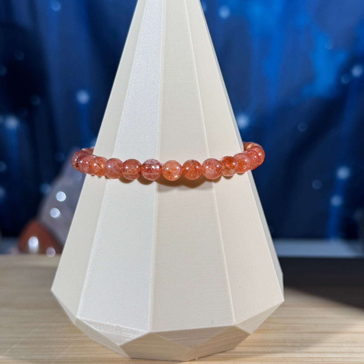 One (1) Sunstone bracelet - 6mm beads - fit 6.25" wrist - super flashy