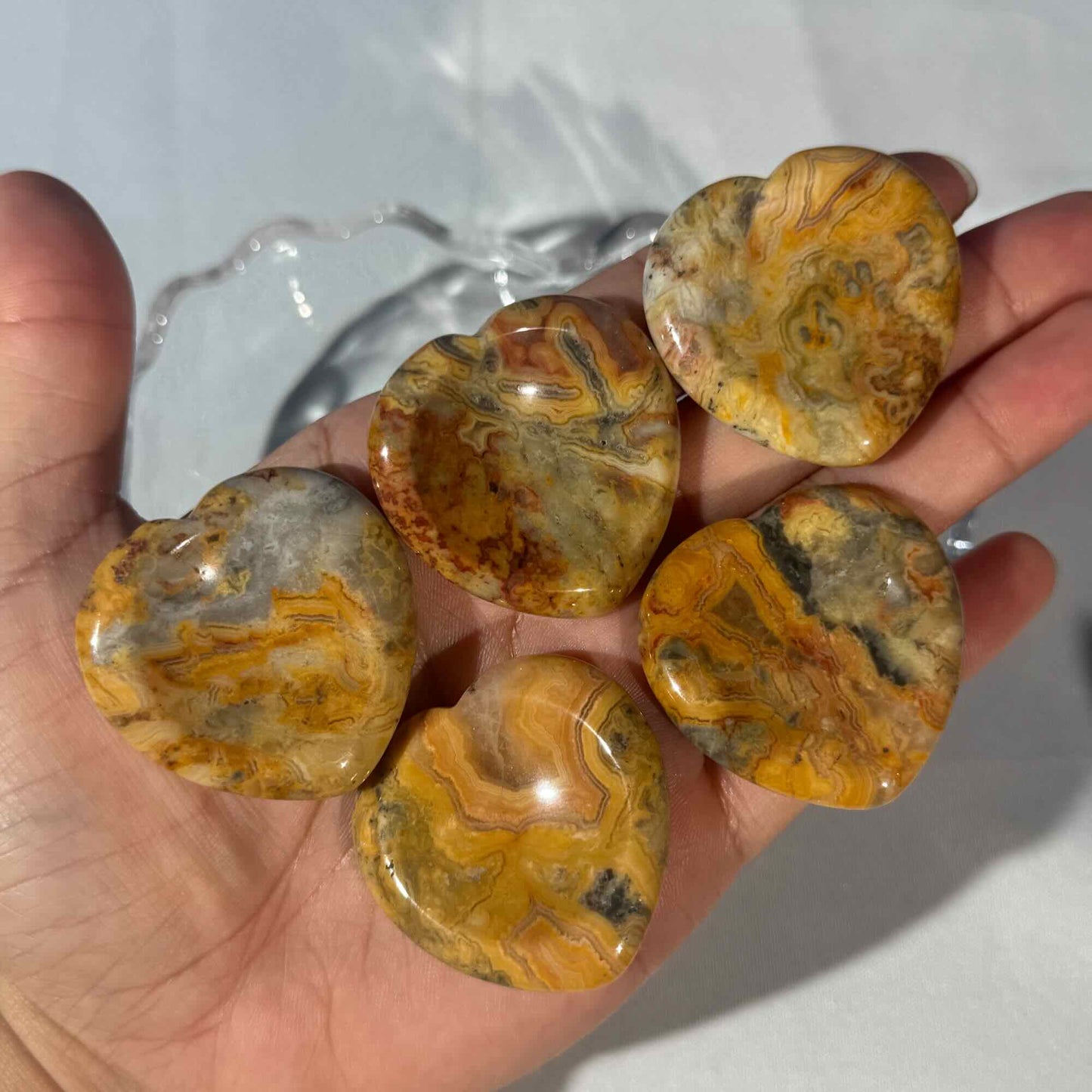 One (1) Crazy Lace Agate Heart Worry Stone – 0.017 kg