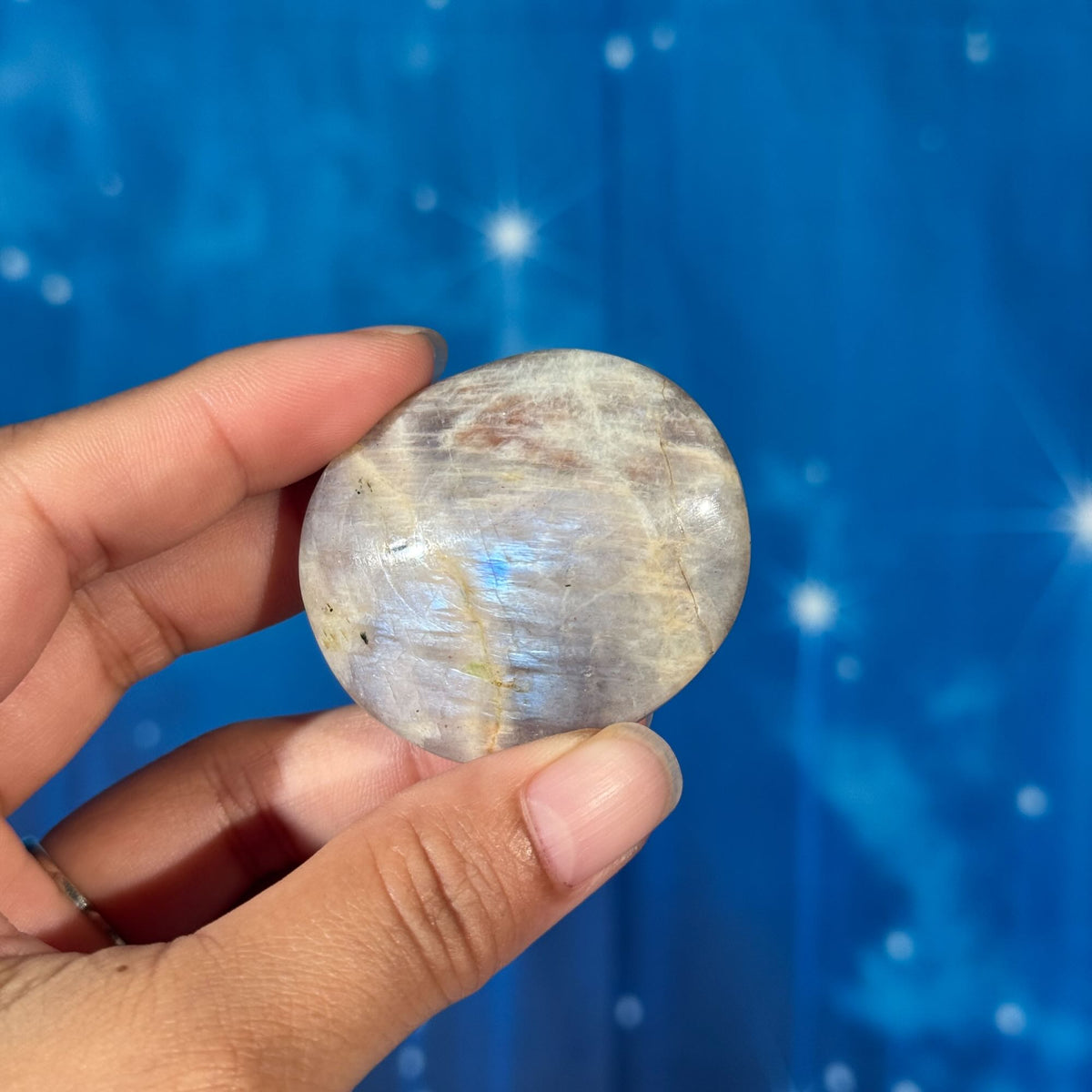 Russian Moonstone with Sunstone Palmstone – Belomorite • 0.045 kg