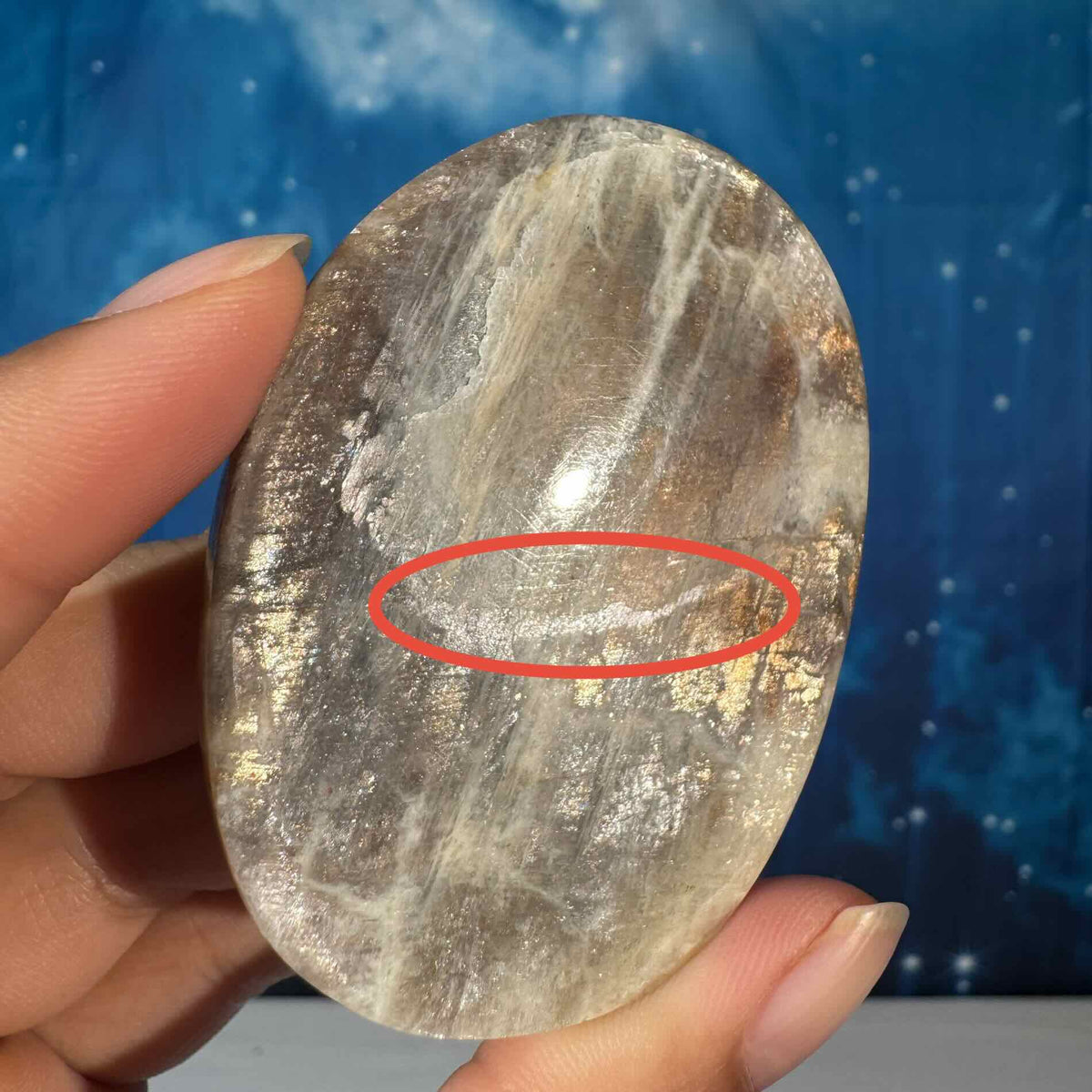 Russian Moonstone with Sunstone Palmstone – Belomorite • 0.074 kg