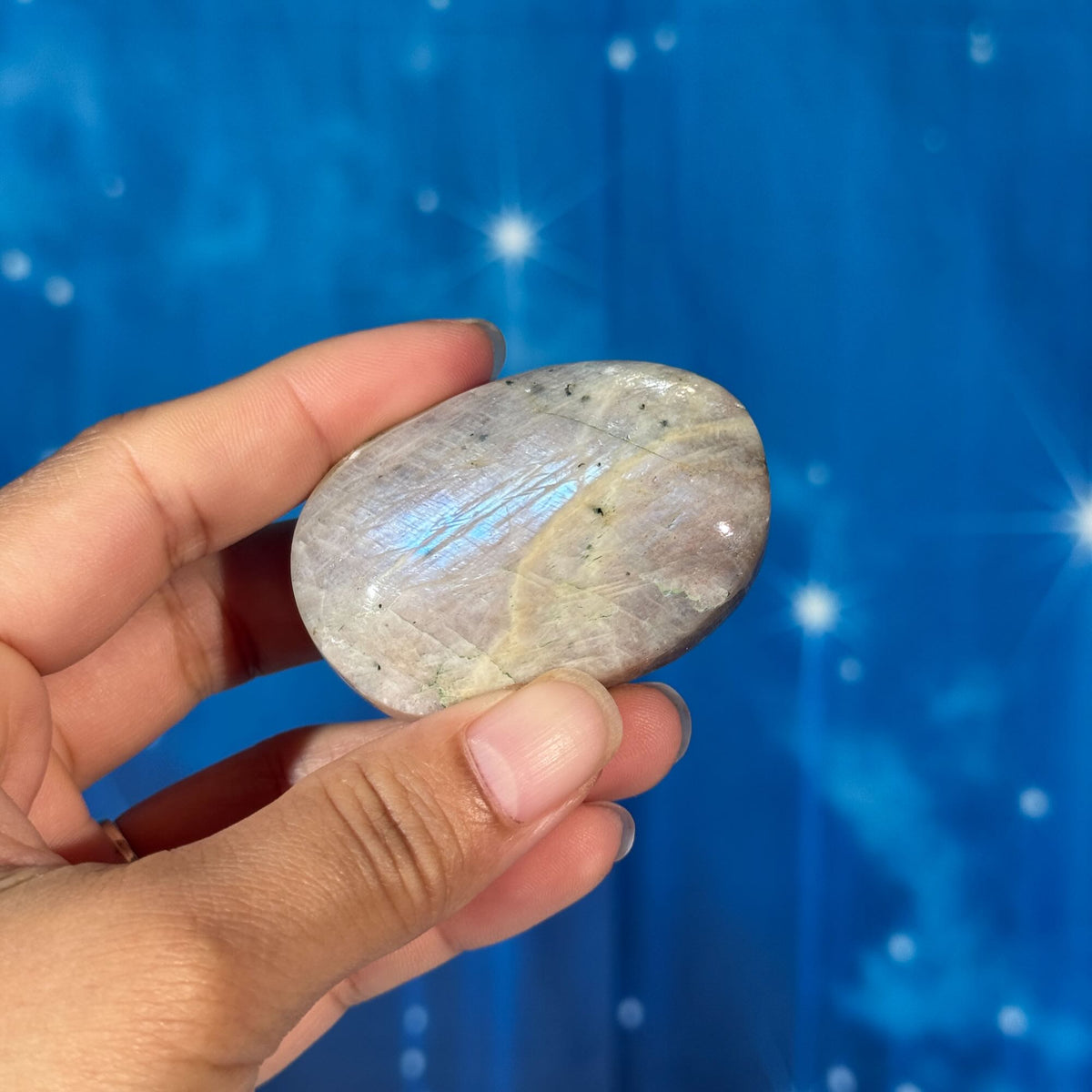 Russian Moonstone with Sunstone Palmstone – Belomorite • 0.068 kg