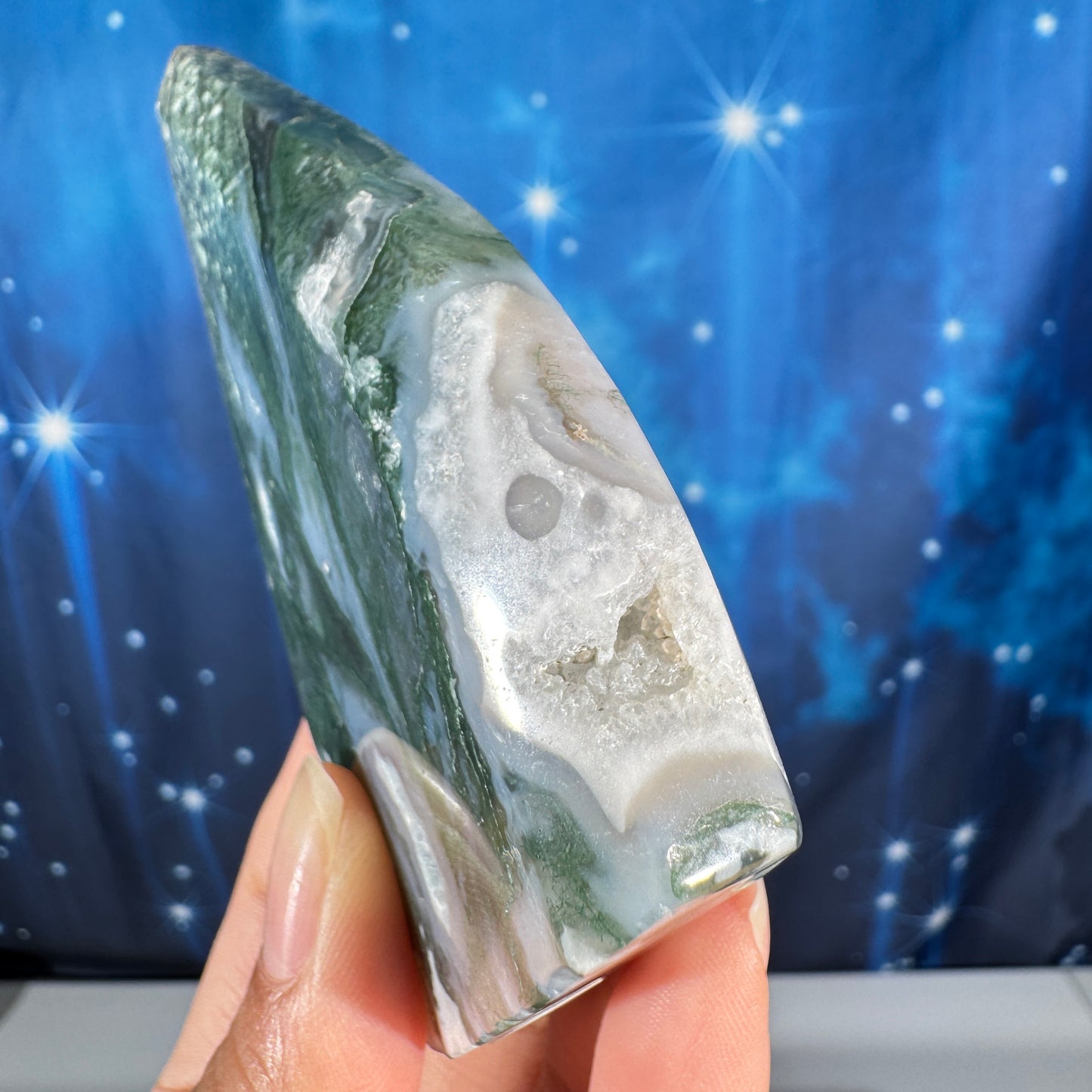 Moss agate free form - 2 1/2" × 5/8" × 4" - 5.6 oz