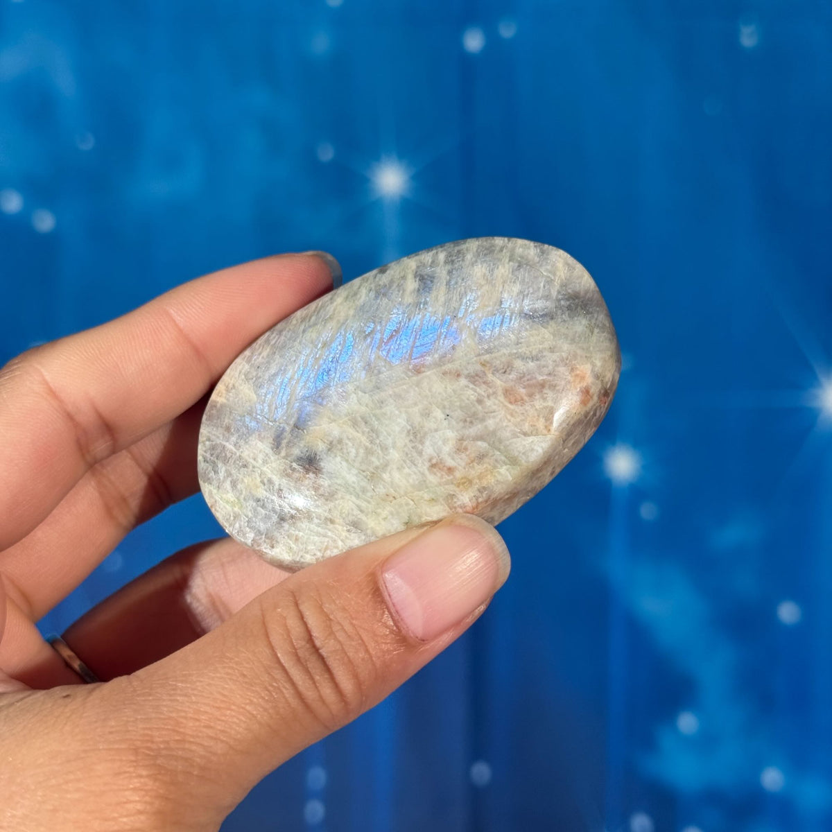 Russian Moonstone with Sunstone Palmstone – Belomorite • 0.082 kg