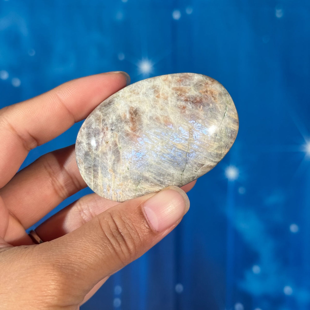 Russian Moonstone with Sunstone Palmstone – Belomorite • 0.082 kg