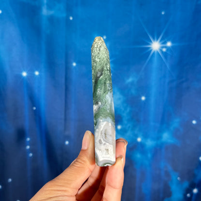 Moss agate free form - 2 1/2" × 5/8" × 4" - 5.6 oz