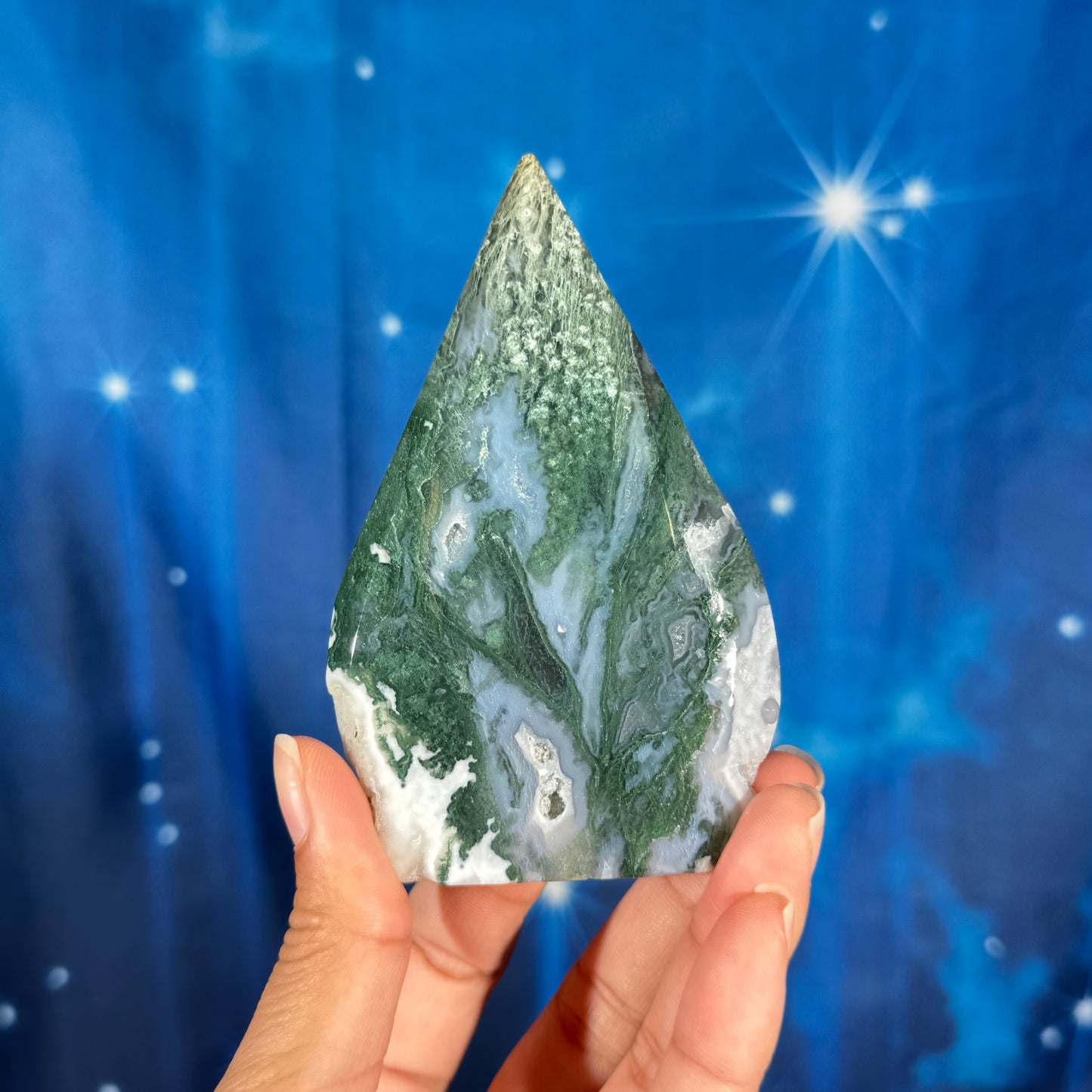 Moss agate free form - 2 1/2" × 5/8" × 4" - 5.6 oz