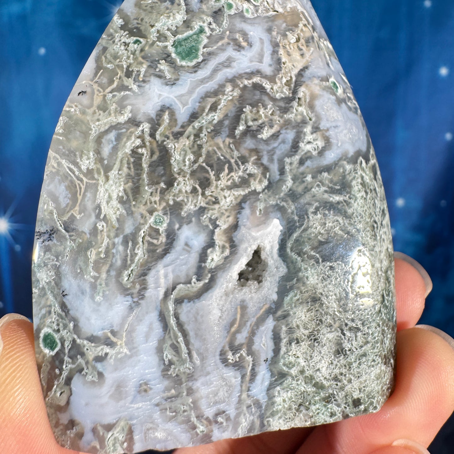 Moss agate free form - 2 1/4" × 3/4" × 3 5/8" - 5.2 oz