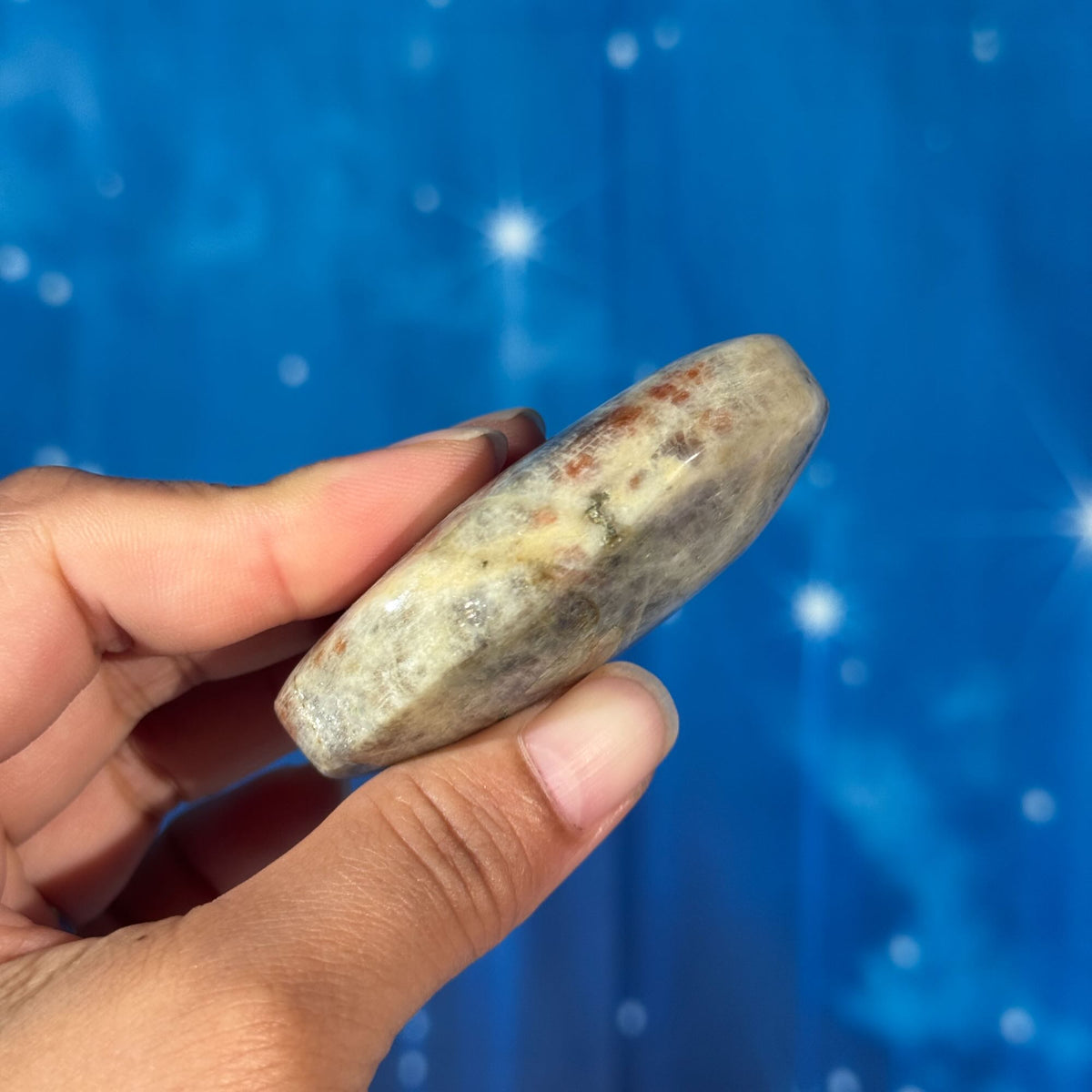 Russian Moonstone with Sunstone Palmstone – Belomorite • 0.082 kg