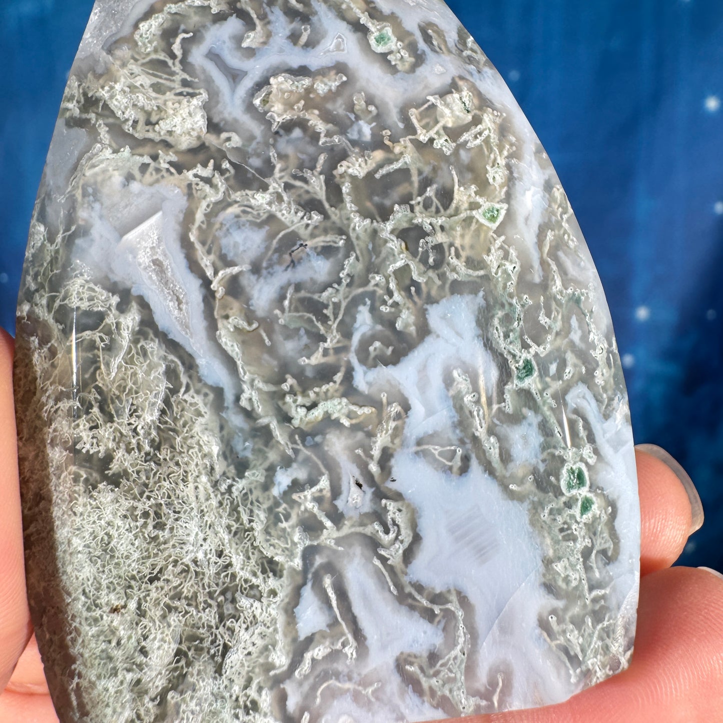 Moss agate free form - 2 1/4" × 3/4" × 3 5/8" - 5.2 oz
