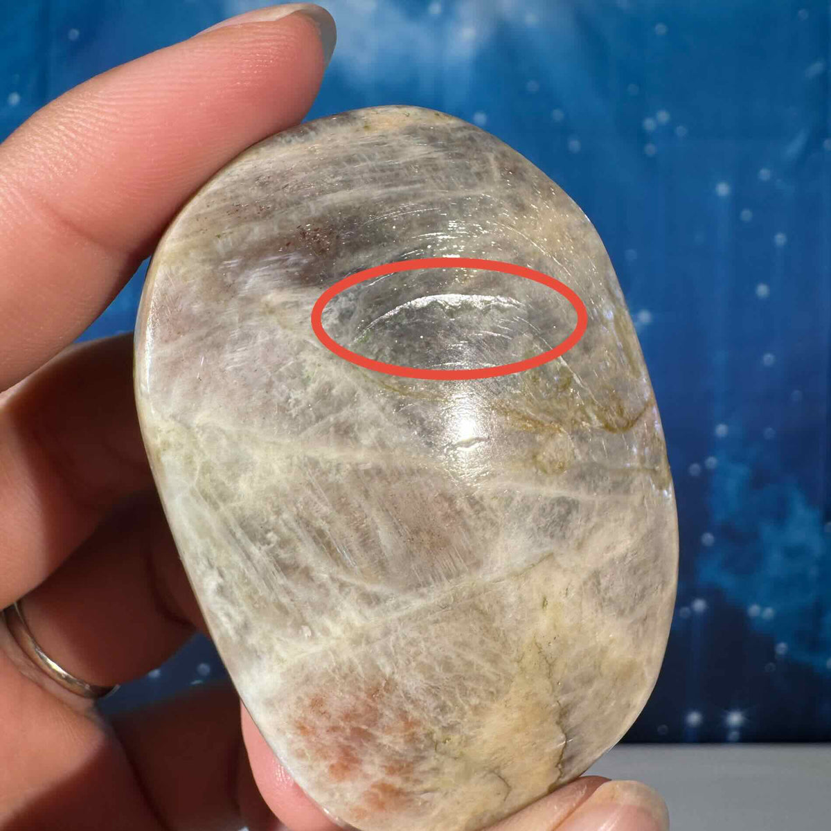 Russian Moonstone with Sunstone Palmstone – Belomorite • 0.082 kg