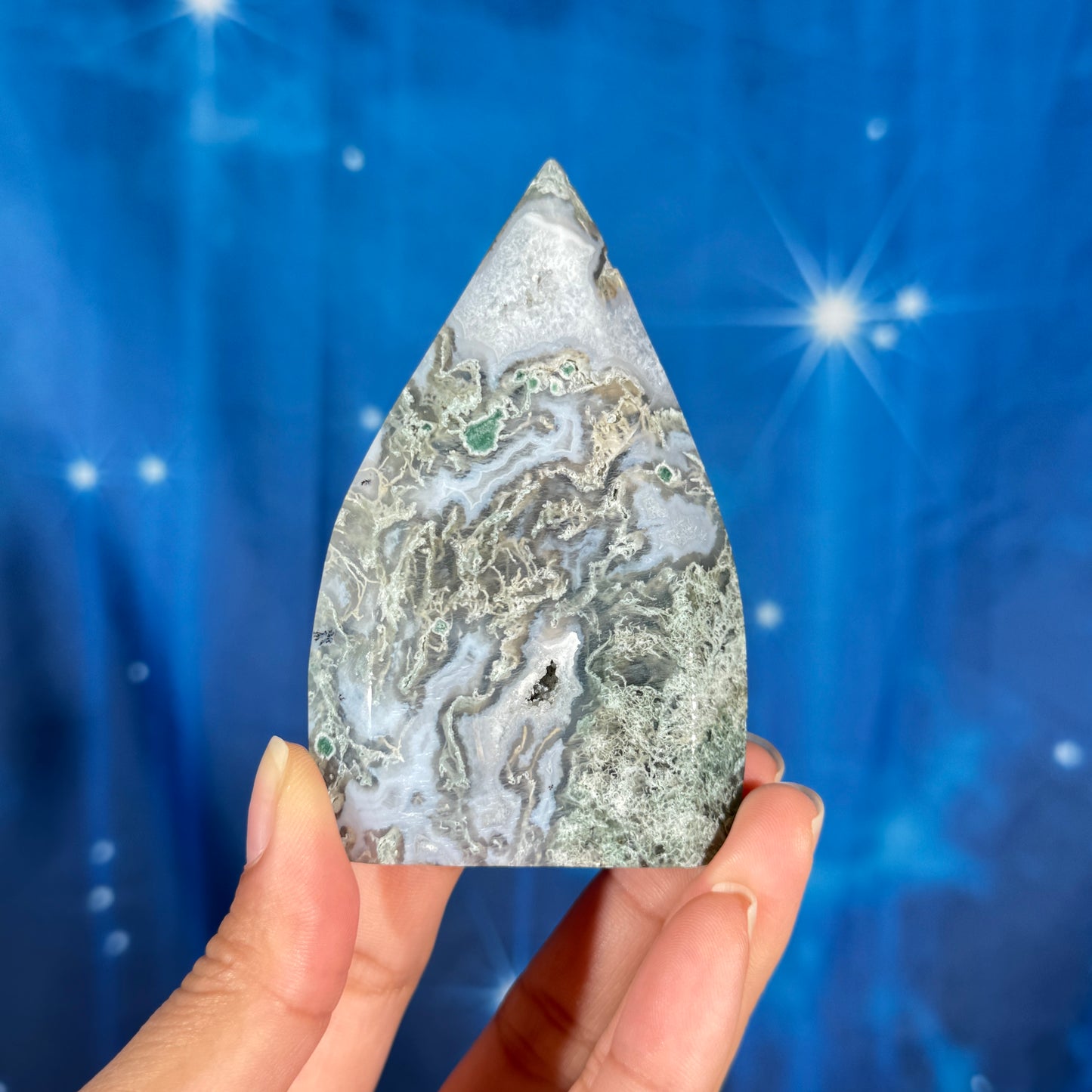 Moss agate free form - 2 1/4" × 3/4" × 3 5/8" - 5.2 oz