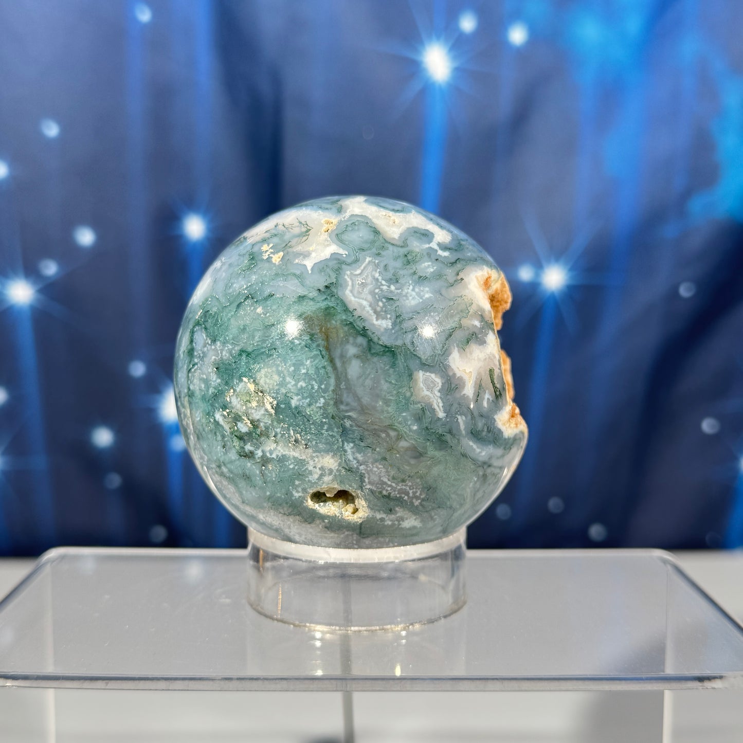 Moss agate sphere - 72mm - 1 lb 1.7 oz