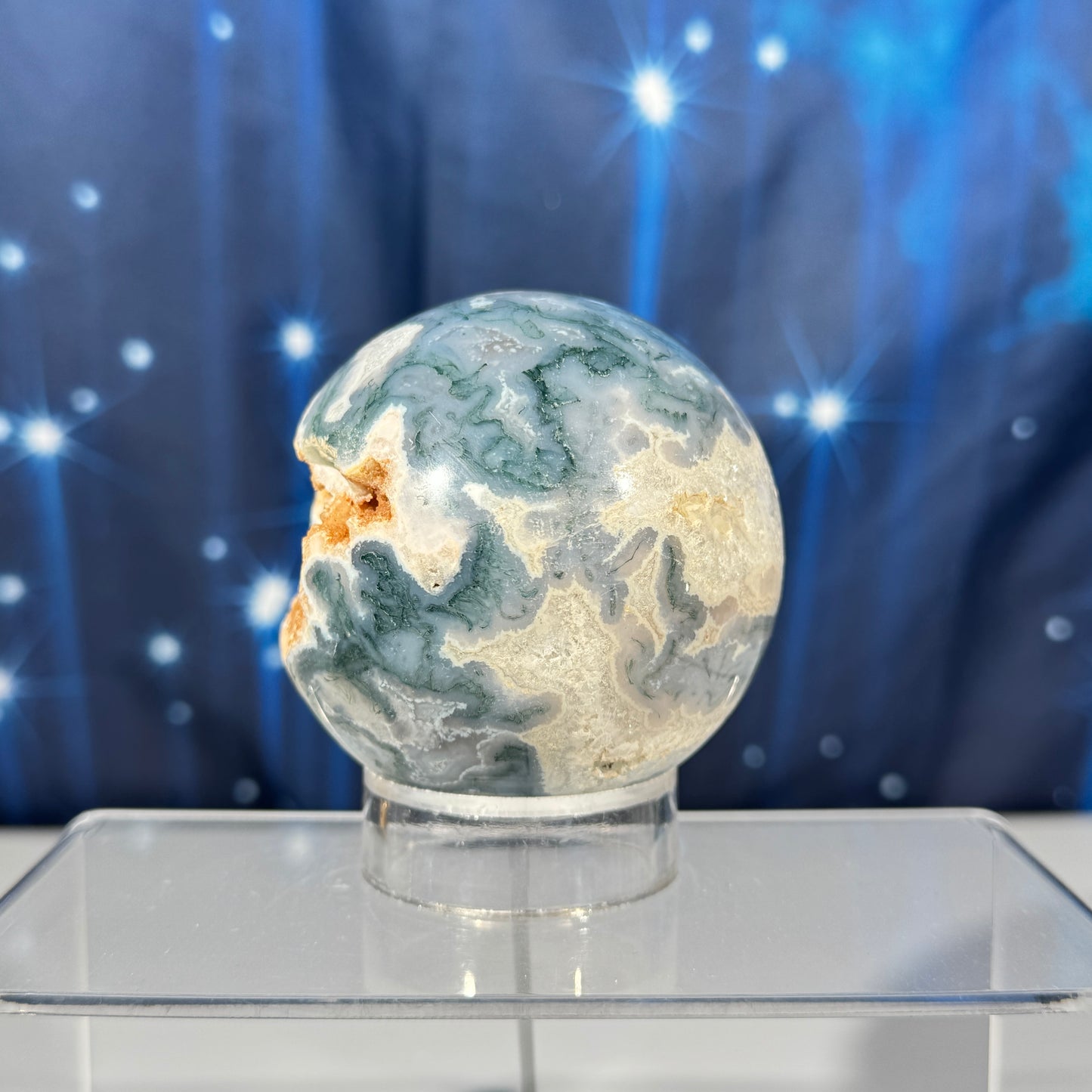 Moss agate sphere - 72mm - 1 lb 1.7 oz