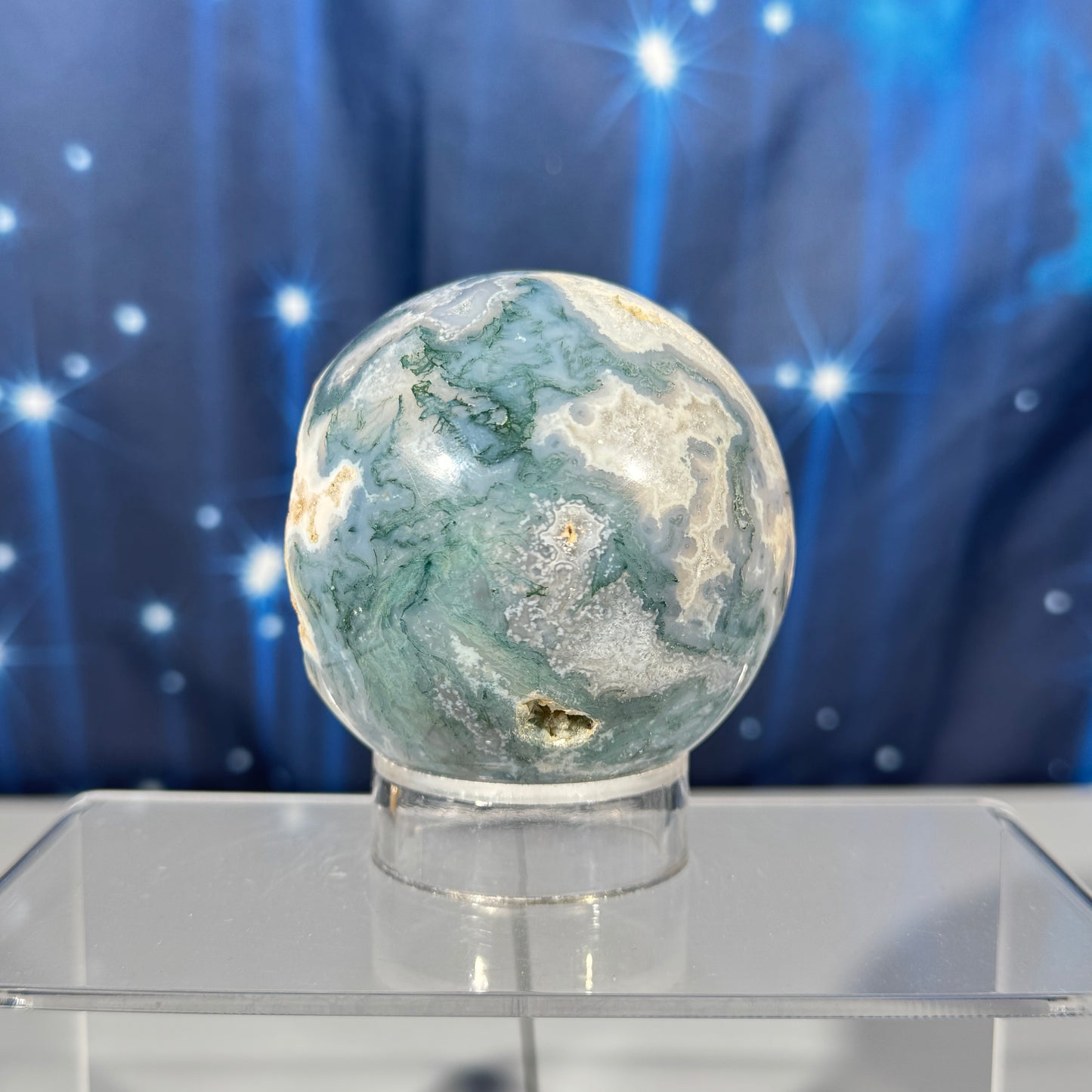 Moss agate sphere - 72mm - 1 lb 1.7 oz