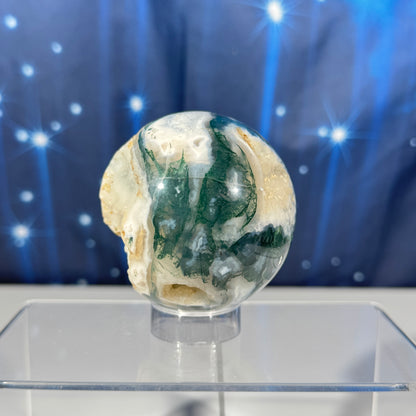 Moss agate sphere - 70mm - 14.3 oz