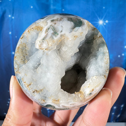 Moss agate sphere - 70mm - 14.3 oz