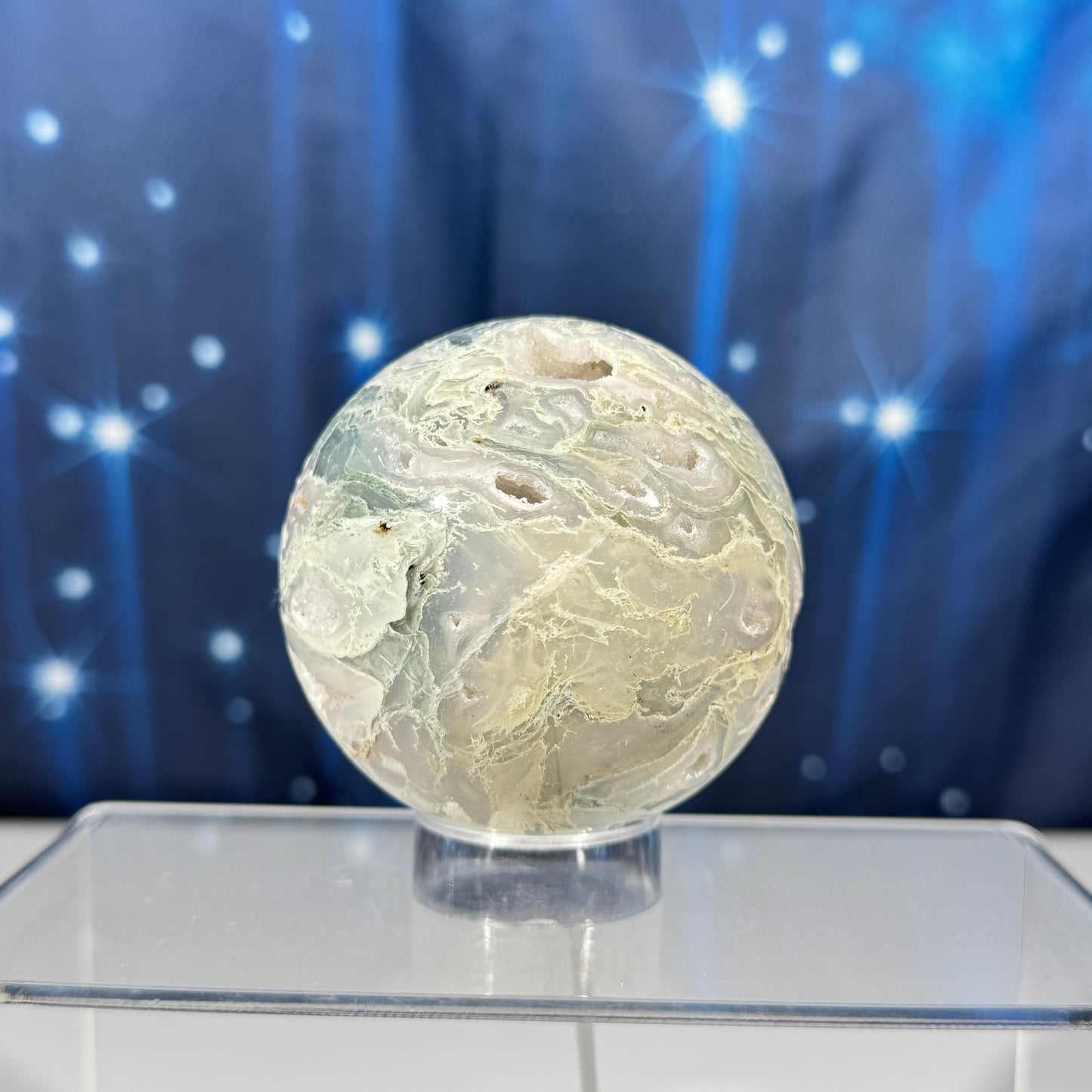 Moss agate sphere - 67mm - 13.1 oz