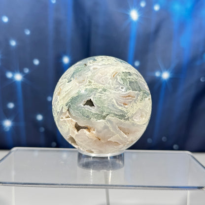 Moss agate sphere - 67mm - 13.1 oz