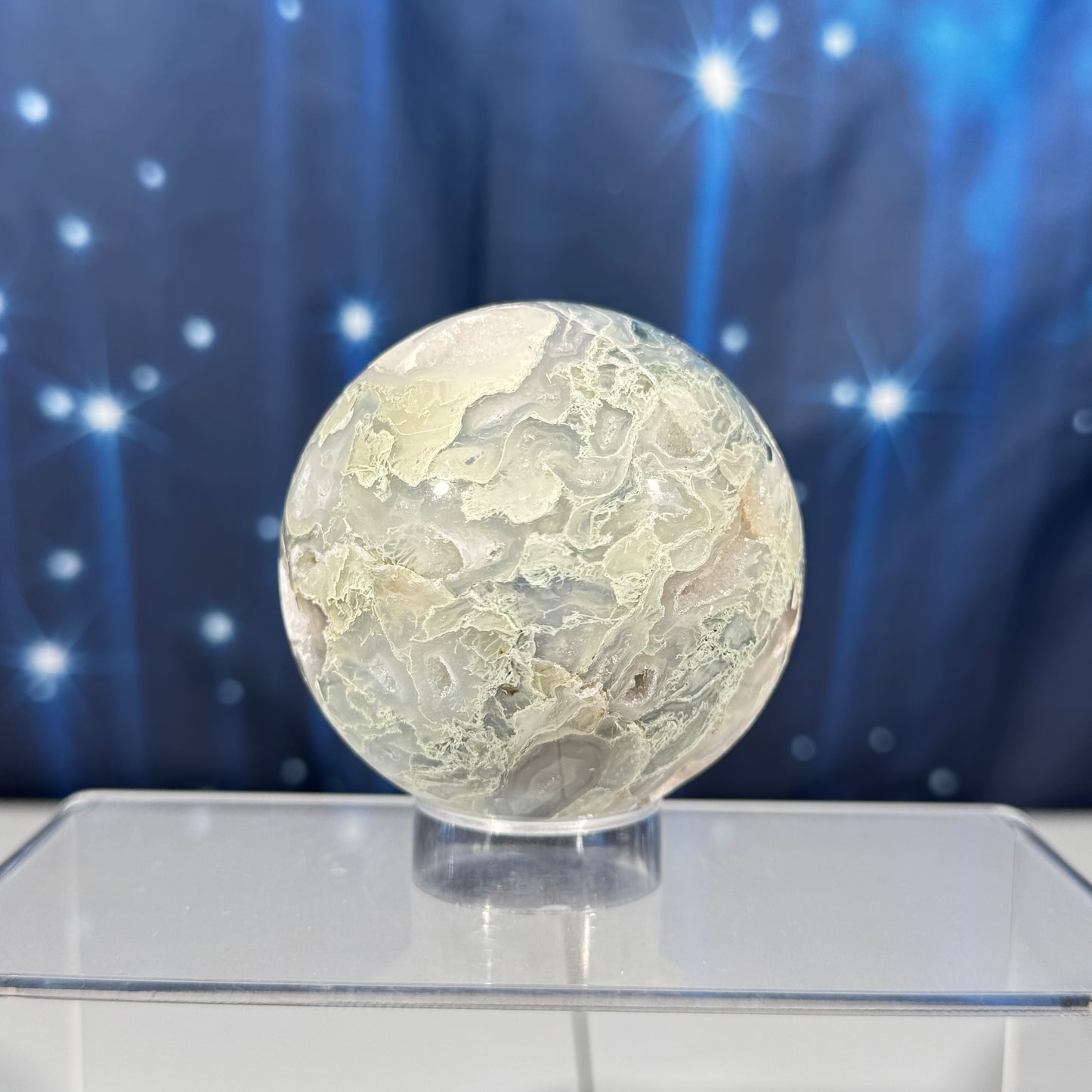 Moss agate sphere - 67mm - 13.1 oz