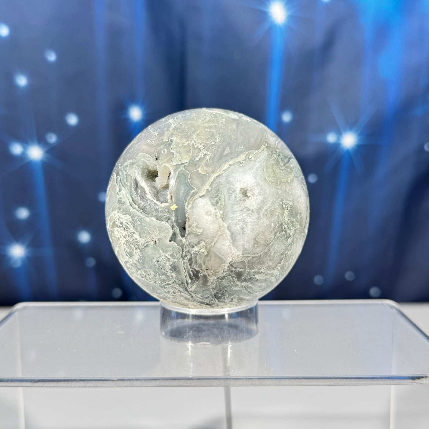 Moss agate sphere - 65mm - 12.7 oz