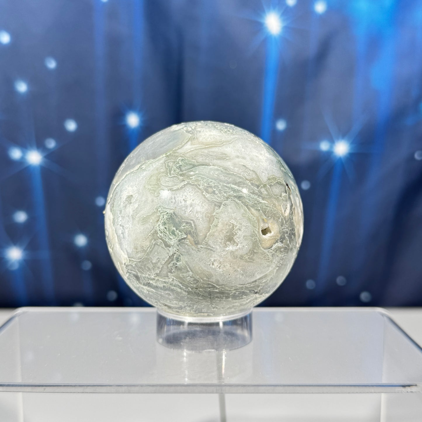 Moss agate sphere - 65mm - 12.7 oz