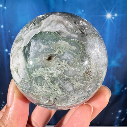 Moss agate sphere - 65mm - 12.7 oz
