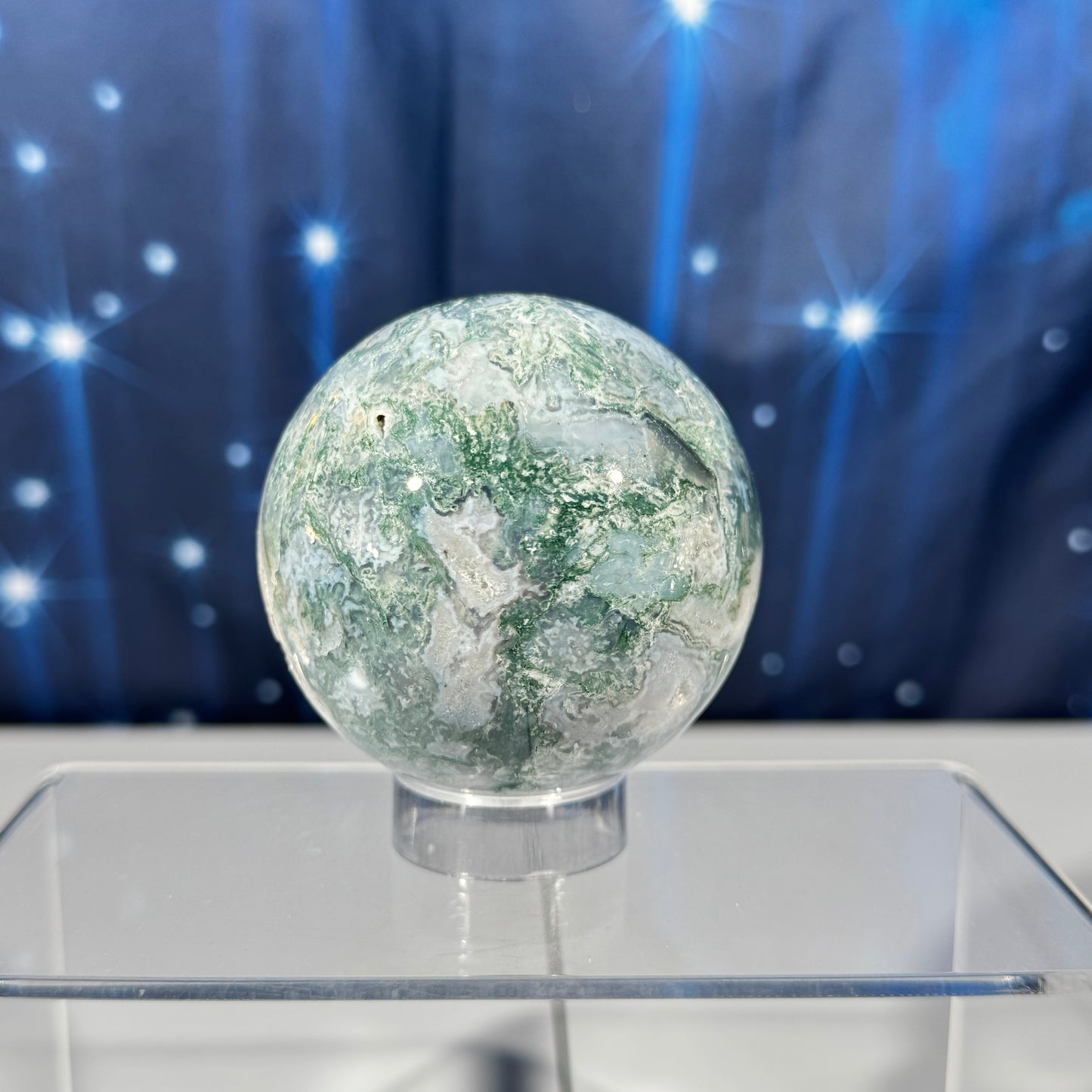 Moss Agate sphere – 67 mm, 14.8 oz